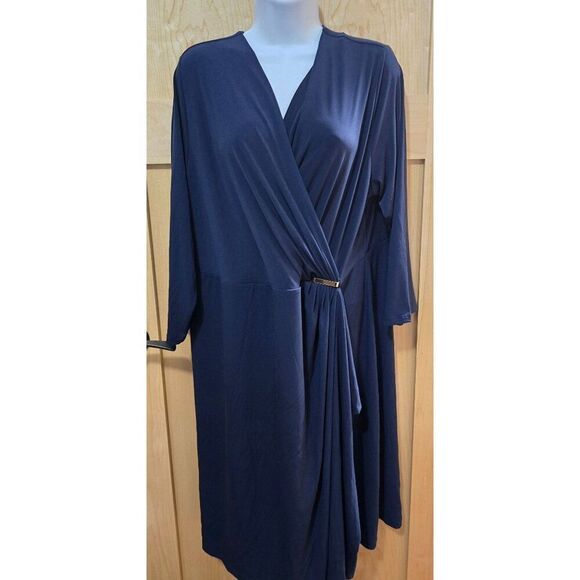 Charter Club Womens Intrepid Blue Surplice Dress 2X Polyester Blend Draped Waist - Picture 2 of 9